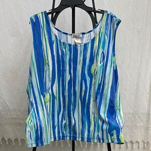 3X Fashion Forms Blue and Green Striped Tank Top